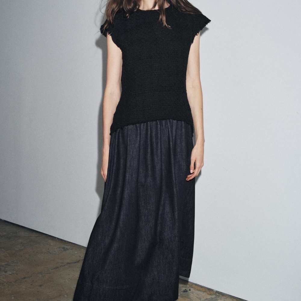NWT ZARA ZW COLLECTION COMBINATION MIDI DRESS XS